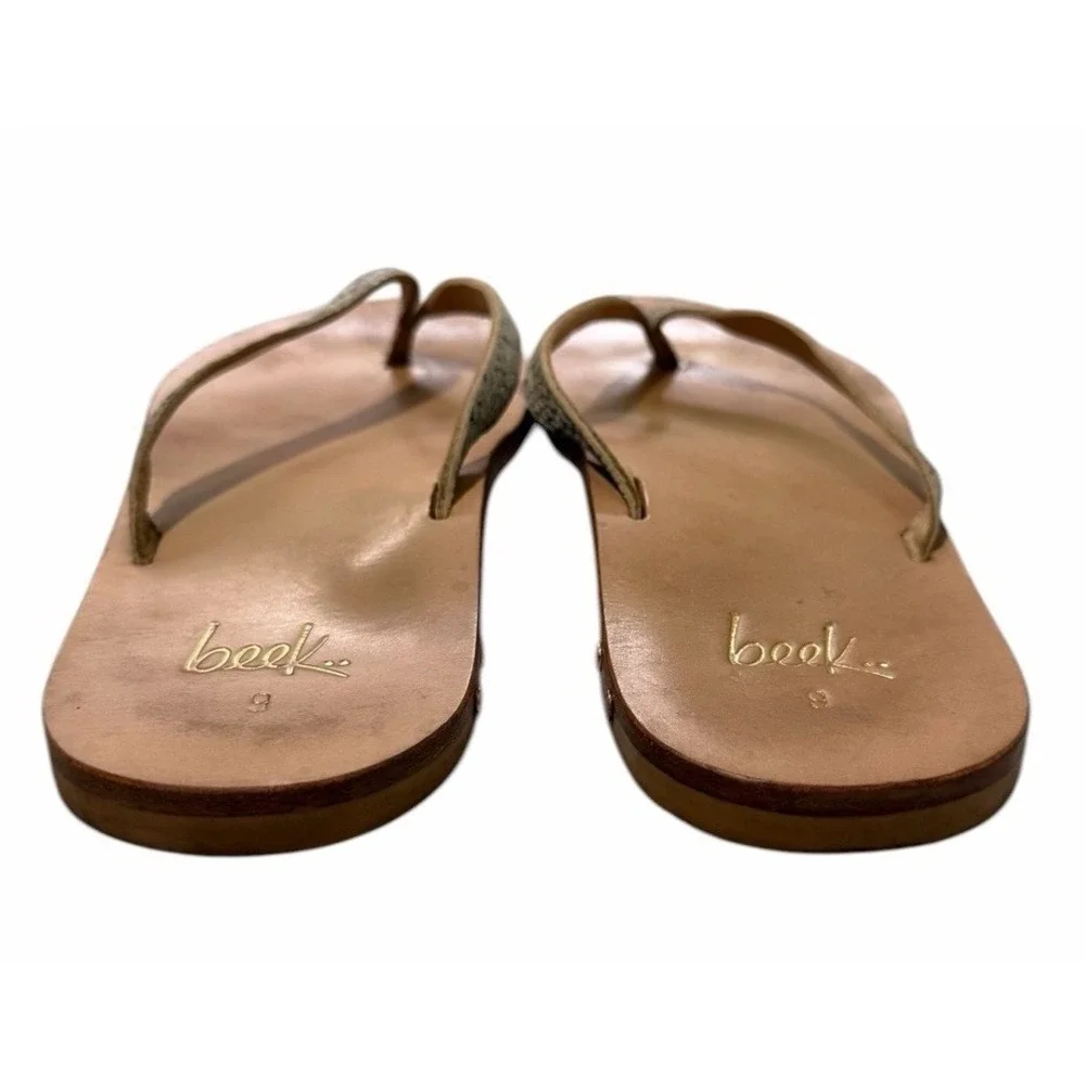 Beek Seabird Leather Thong Sandals Snake Skin Print Women's Size 9